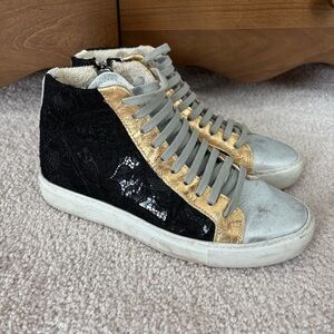 P448 Black and Gold High-Top Sneakers